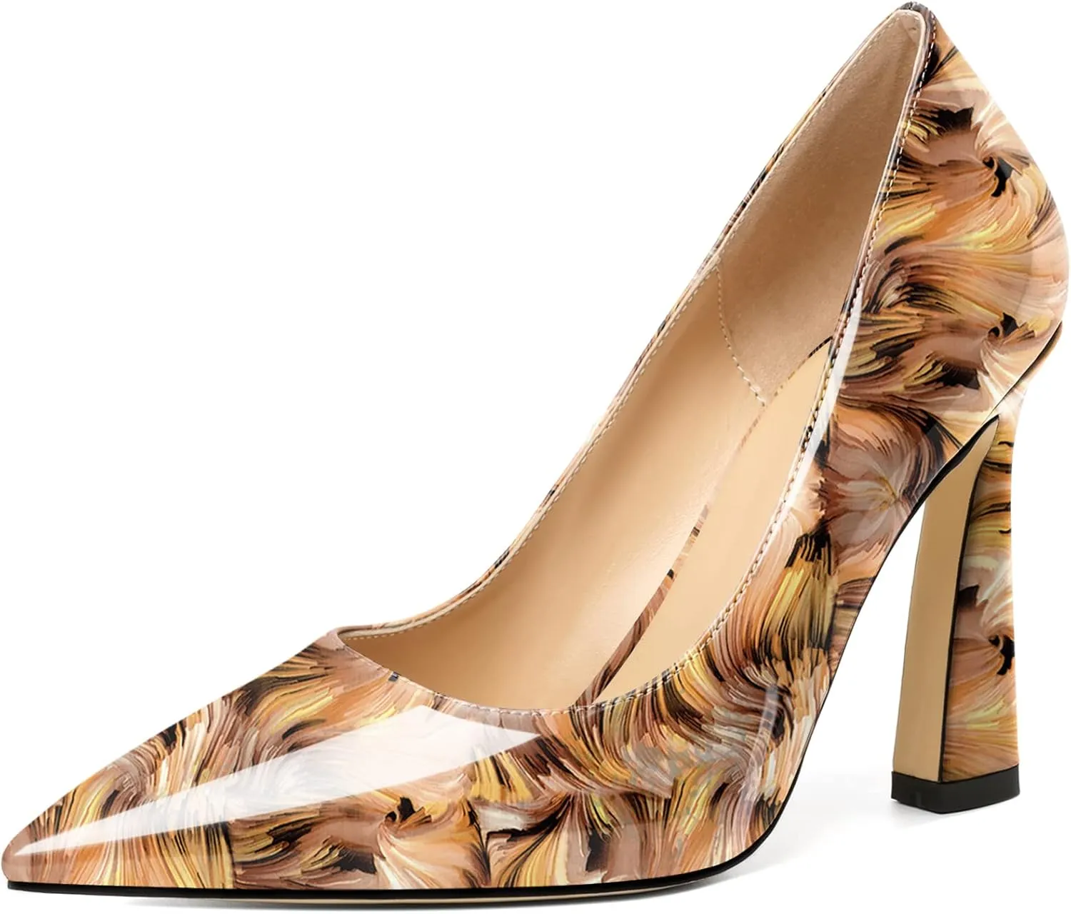 AUMOTED Women's Stilettos High Heels Close Pointed Toe Spool Slip-on Heels Pumps Patent Solid Dating Party Dress Shoes 4 Inch