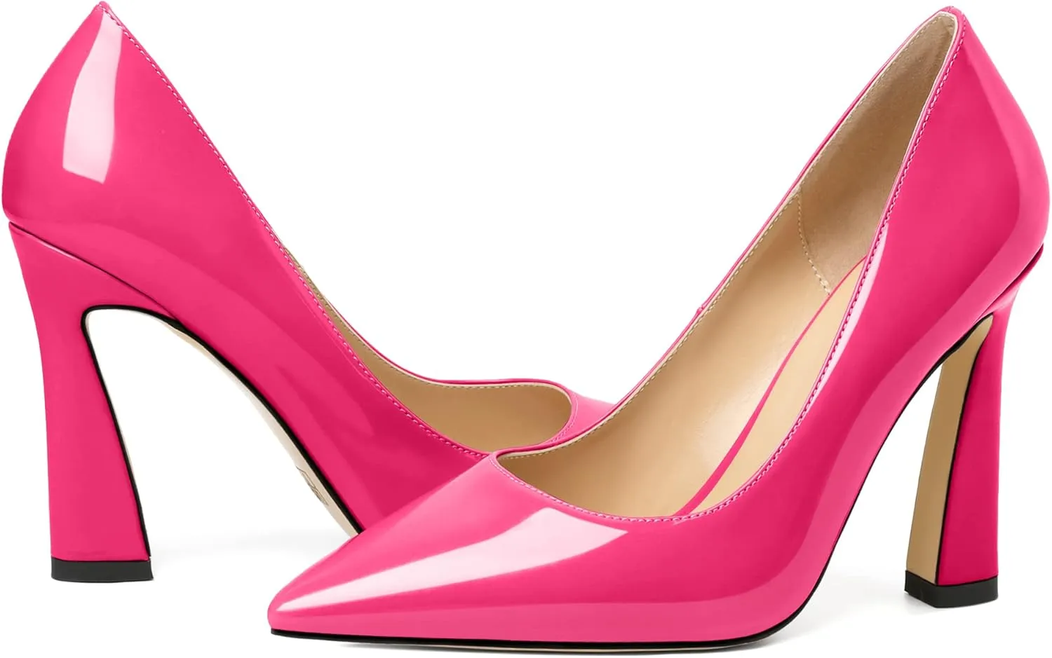 AUMOTED Women's Stilettos High Heels Close Pointed Toe Spool Slip-on Heels Pumps Patent Solid Dating Party Dress Shoes 4 Inch