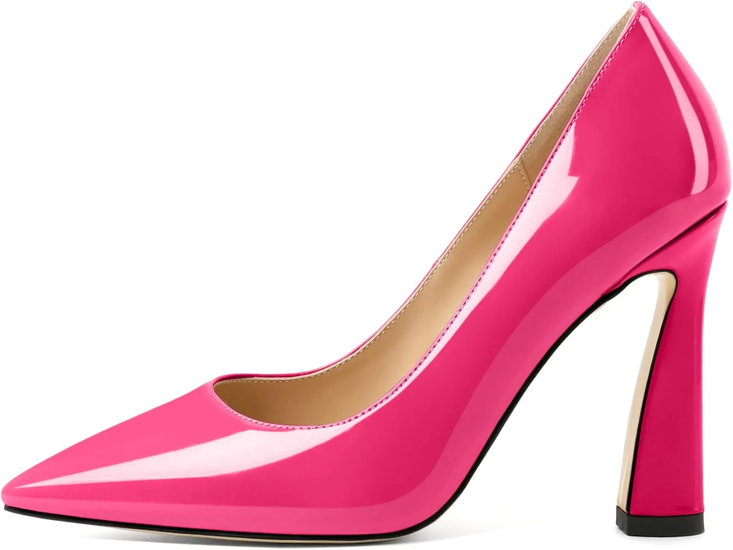 AUMOTED Women's Stilettos High Heels Close Pointed Toe Spool Slip-on Heels Pumps Patent Solid Dating Party Dress Shoes 4 Inch