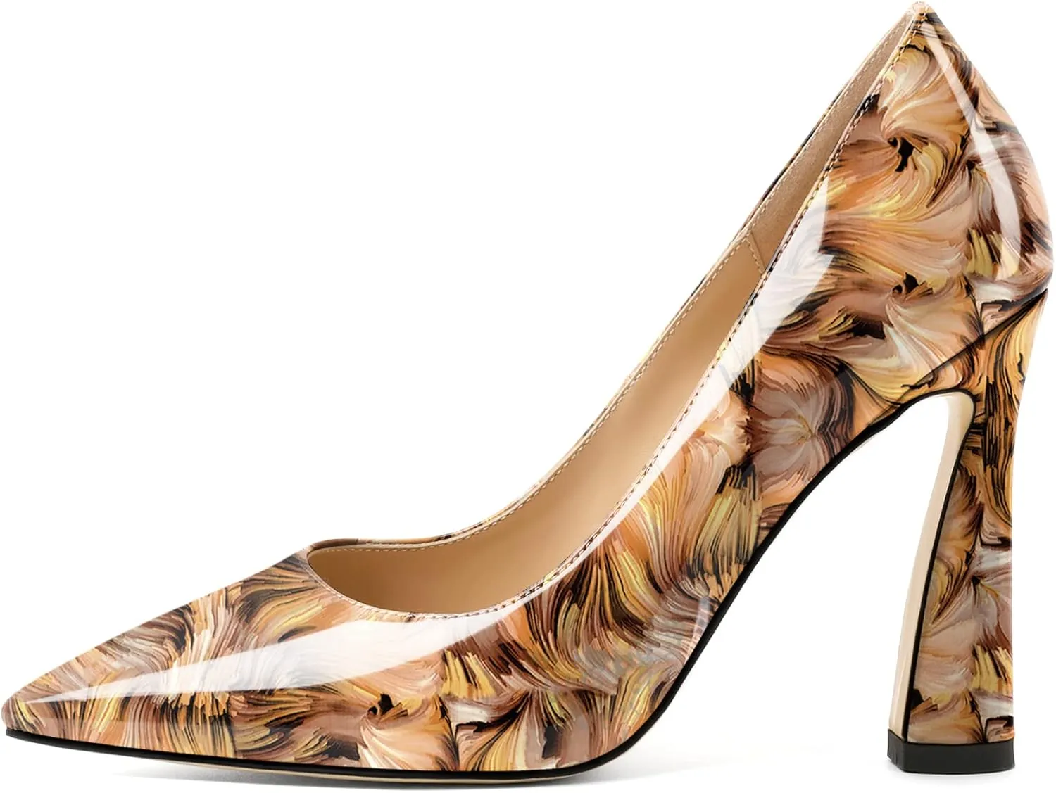 AUMOTED Women's Stilettos High Heels Close Pointed Toe Spool Slip-on Heels Pumps Patent Solid Dating Party Dress Shoes 4 Inch