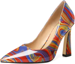 AUMOTED Women's Stilettos High Heels Close Pointed Toe Spool Slip-on Heels Pumps Patent Solid Dating Party Dress Shoes 4 Inch
