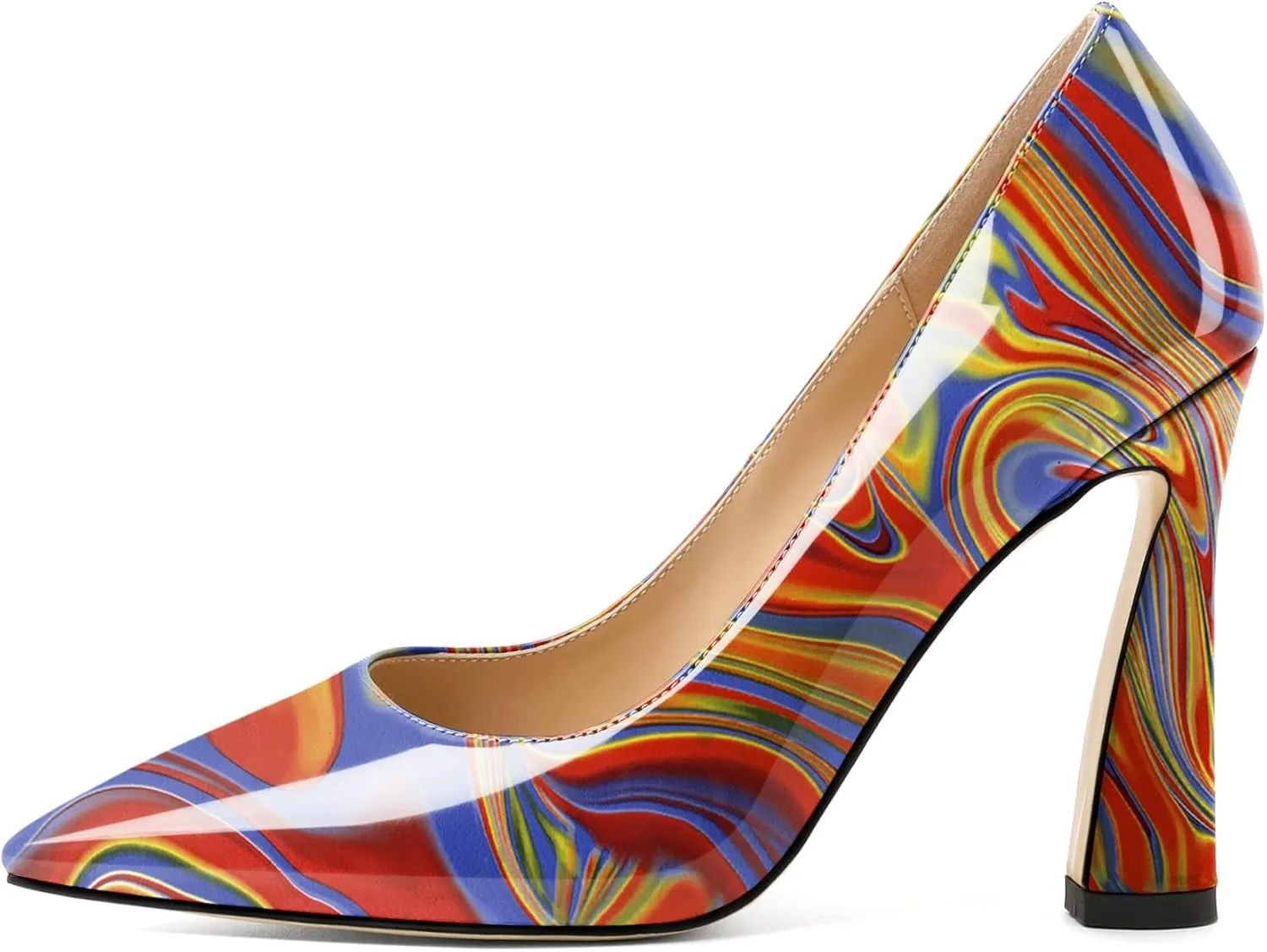 AUMOTED Women's Stilettos High Heels Close Pointed Toe Spool Slip-on Heels Pumps Patent Solid Dating Party Dress Shoes 4 Inch