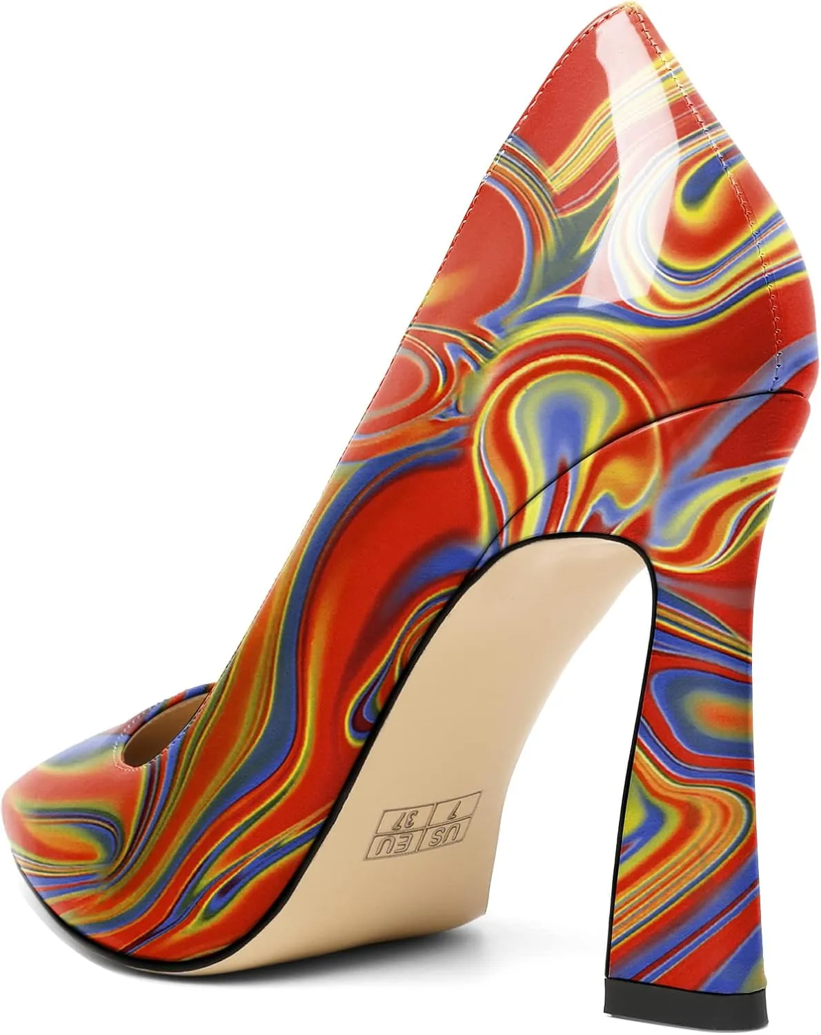 AUMOTED Women's Stilettos High Heels Close Pointed Toe Spool Slip-on Heels Pumps Patent Solid Dating Party Dress Shoes 4 Inch
