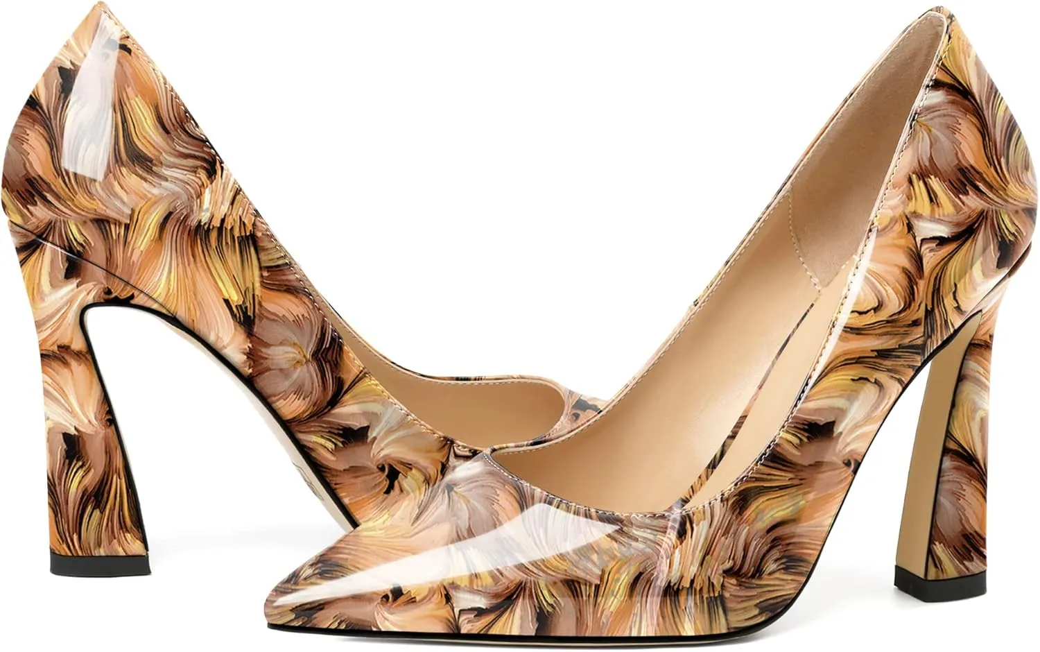 AUMOTED Women's Stilettos High Heels Close Pointed Toe Spool Slip-on Heels Pumps Patent Solid Dating Party Dress Shoes 4 Inch