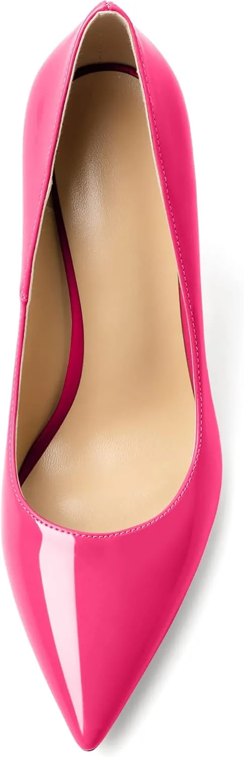 AUMOTED Women's Stilettos High Heels Close Pointed Toe Spool Slip-on Heels Pumps Patent Solid Dating Party Dress Shoes 4 Inch