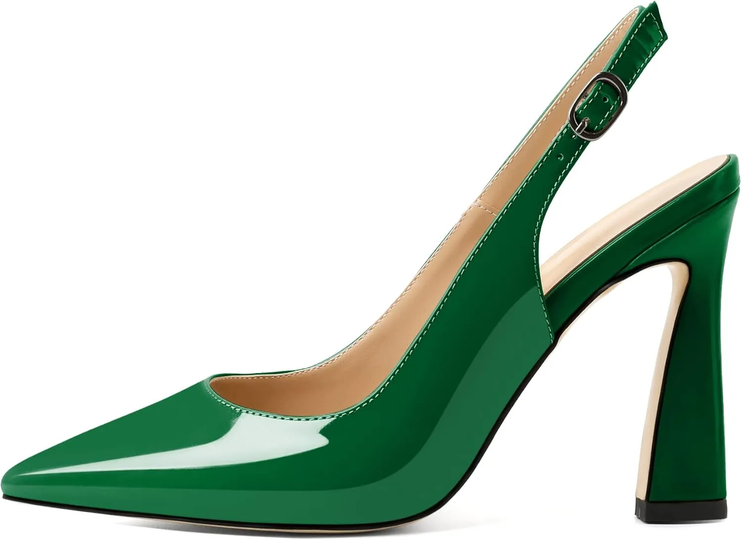 AUMOTED Women's Stilettos High Heels Slingback Pumps Close Pointed Toe Spool Heels Patent Solid Dating Party Dress Shoes 4 Inch