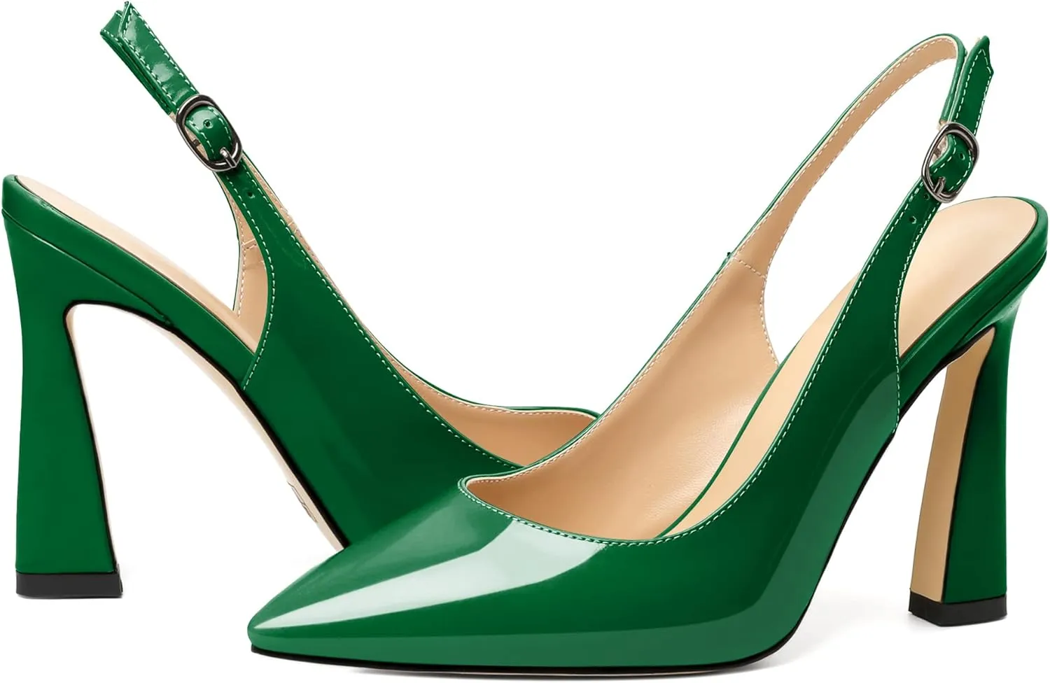 AUMOTED Women's Stilettos High Heels Slingback Pumps Close Pointed Toe Spool Heels Patent Solid Dating Party Dress Shoes 4 Inch