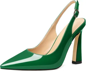 AUMOTED Women's Stilettos High Heels Slingback Pumps Close Pointed Toe Spool Heels Patent Solid Dating Party Dress Shoes 4 Inch