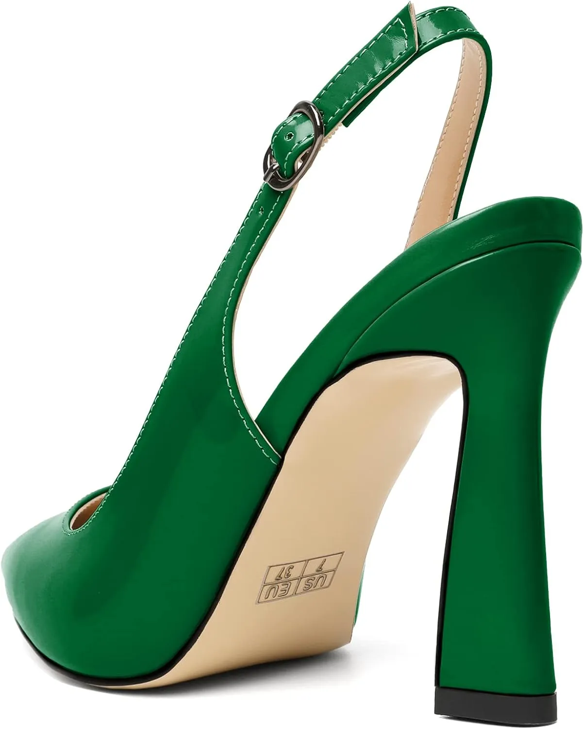 AUMOTED Women's Stilettos High Heels Slingback Pumps Close Pointed Toe Spool Heels Patent Solid Dating Party Dress Shoes 4 Inch