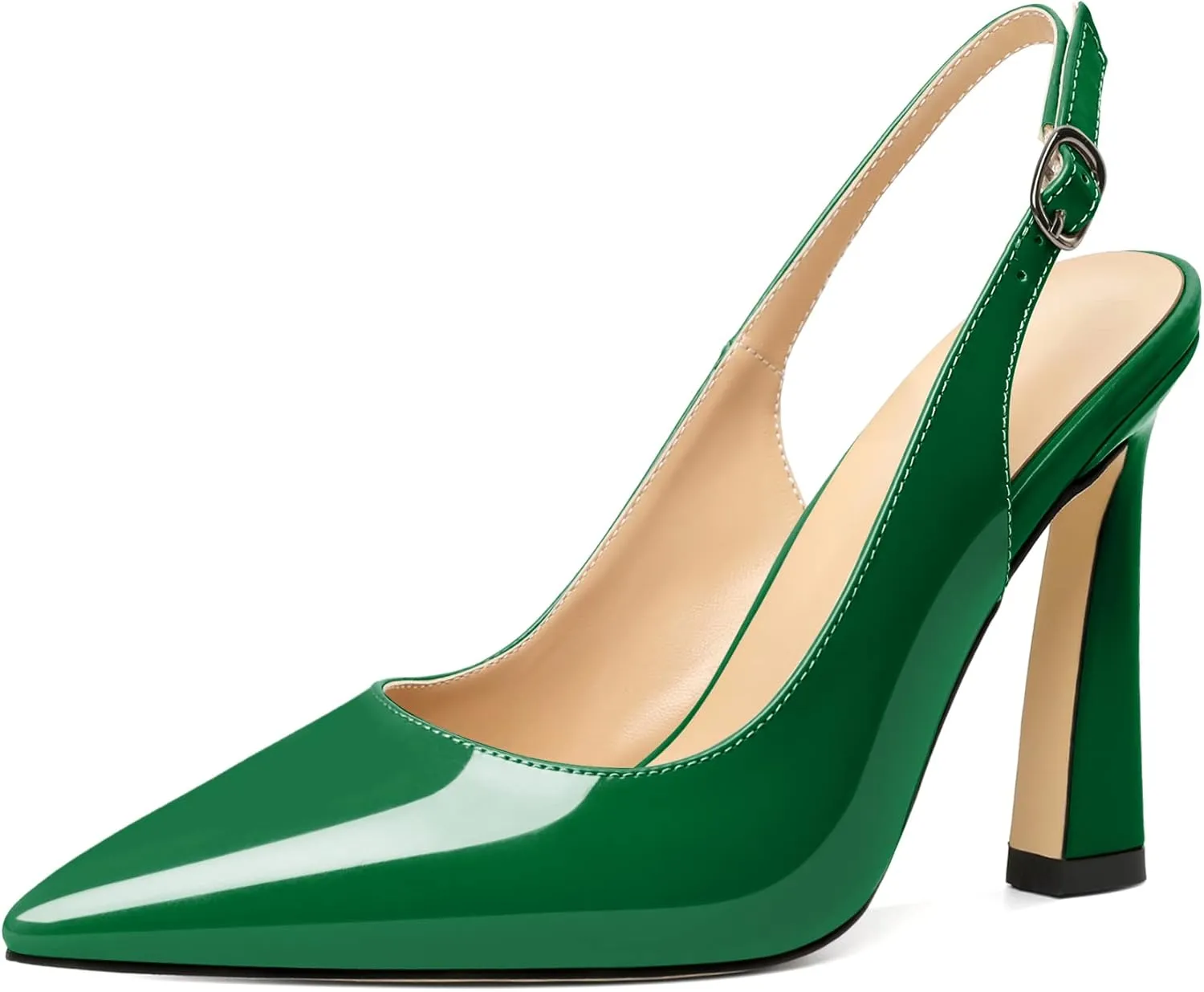 AUMOTED Women's Stilettos High Heels Slingback Pumps Close Pointed Toe Spool Heels Patent Solid Dating Party Dress Shoes 4 Inch