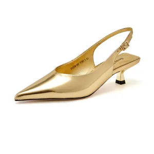 Beautoday Designer Metallic Leather Stiletto Pointed Toe Kitten Heels Slingback for Women