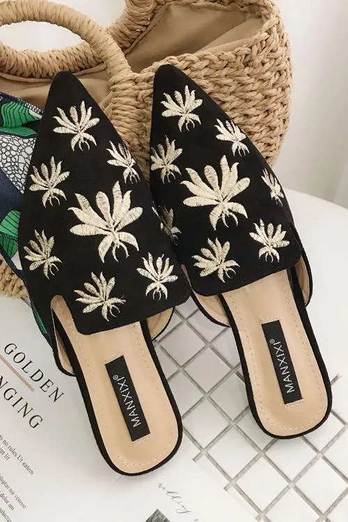 Bee Embroidery Mules Flat