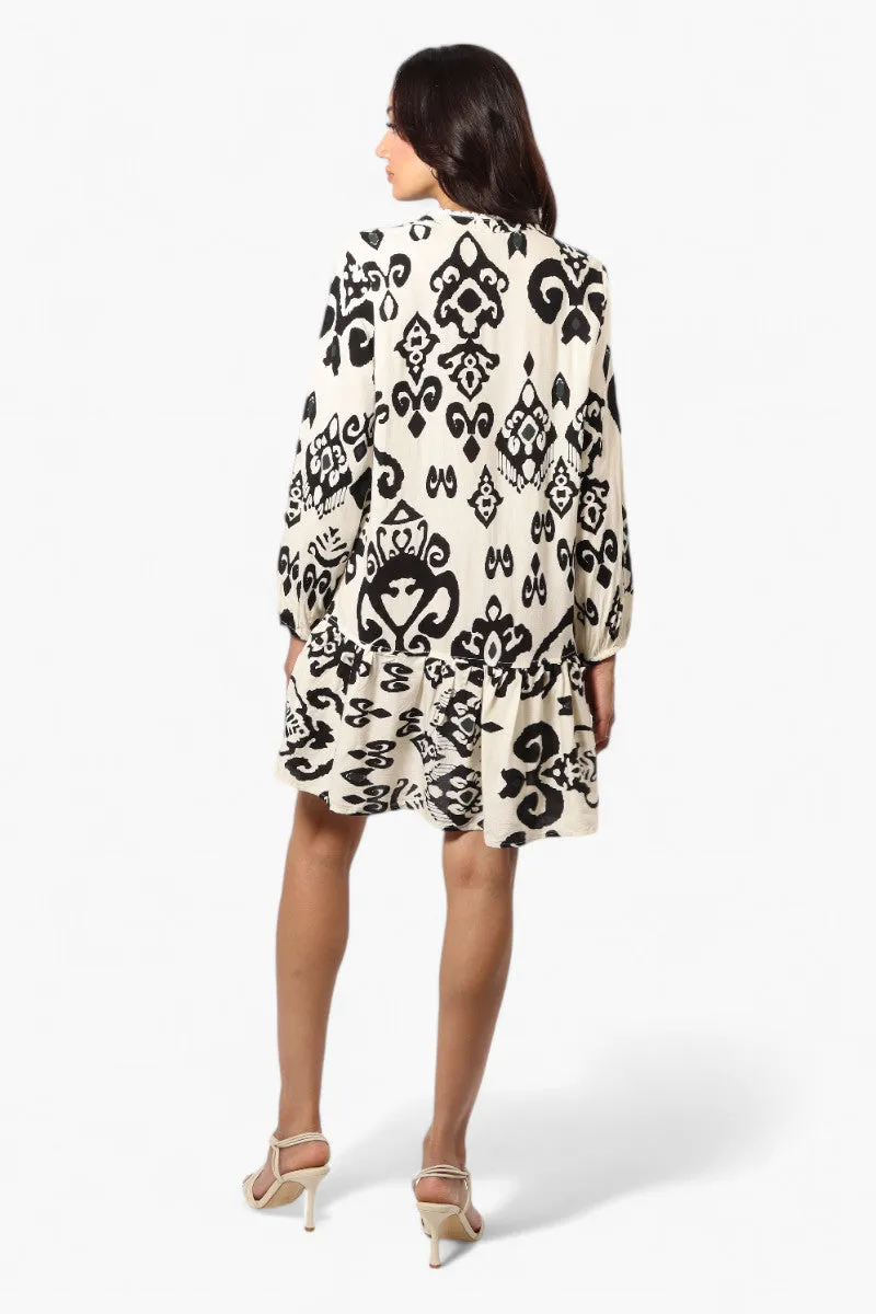 Beechers Brook Patterned Button Up Day Dress - Beige