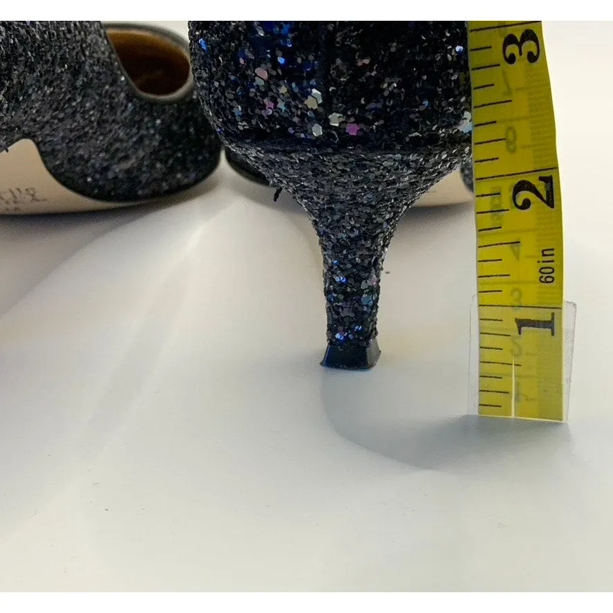 BELLE BADGLEY MISCHKA Women's Navy Sequin Pointed-Toe Kitten-Heel Pumps SZ 9.5