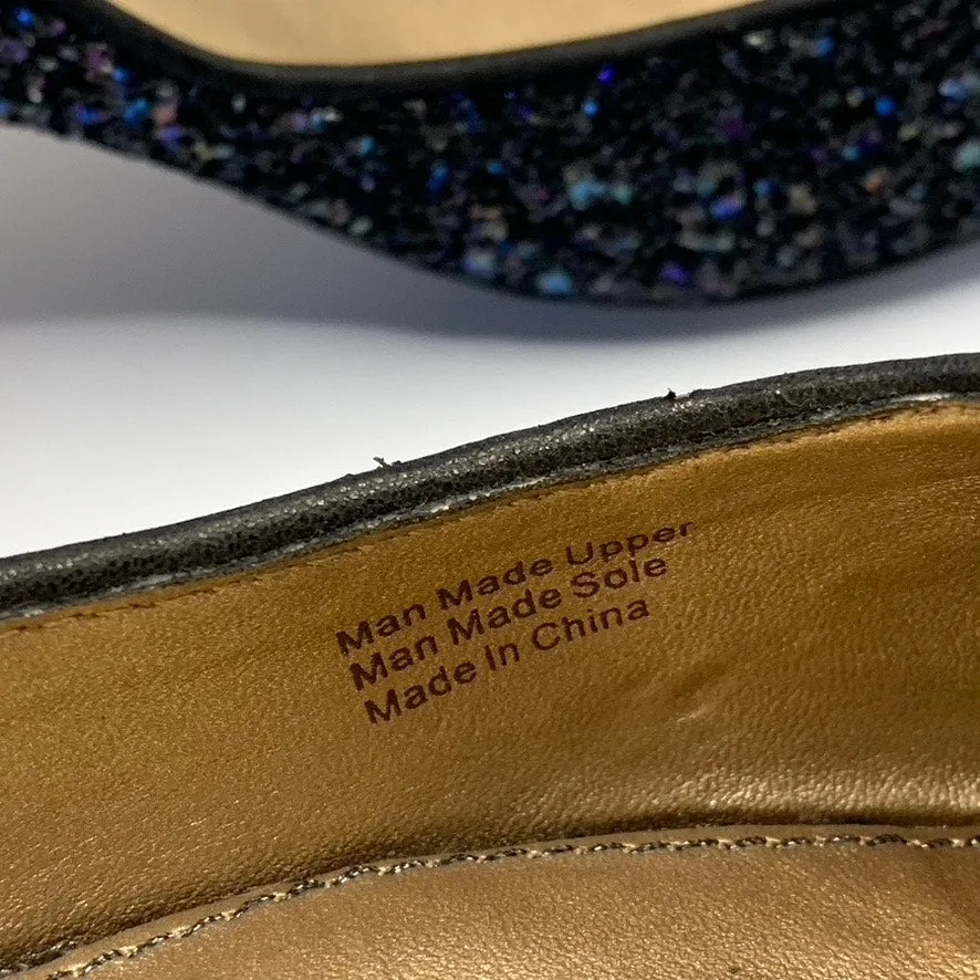 BELLE BADGLEY MISCHKA Women's Navy Sequin Pointed-Toe Kitten-Heel Pumps SZ 9.5
