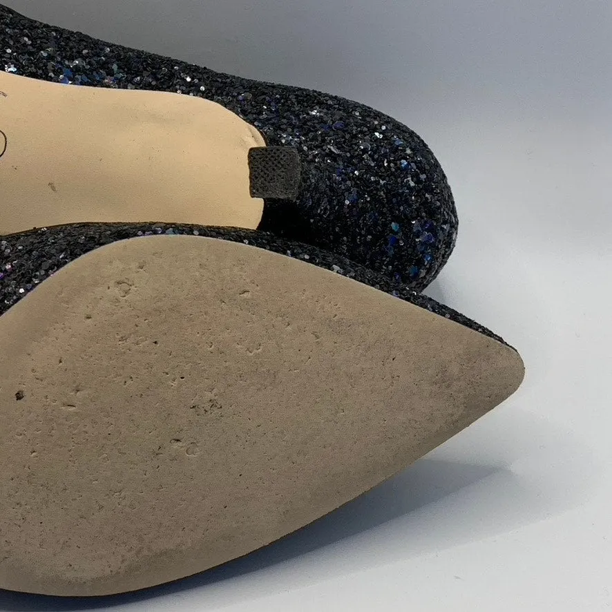 BELLE BADGLEY MISCHKA Women's Navy Sequin Pointed-Toe Kitten-Heel Pumps SZ 9.5