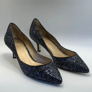 BELLE BADGLEY MISCHKA Women's Navy Sequin Pointed-Toe Kitten-Heel Pumps SZ 9.5