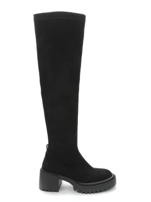 Betsy Black Faux Suede Womens Over the knee Boots