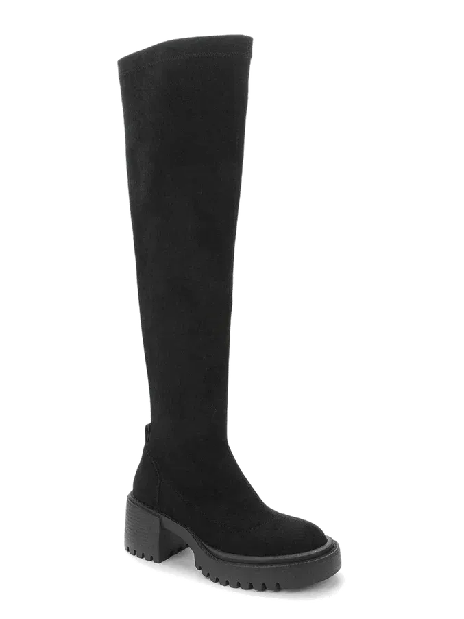 Betsy Black Faux Suede Womens Over the knee Boots