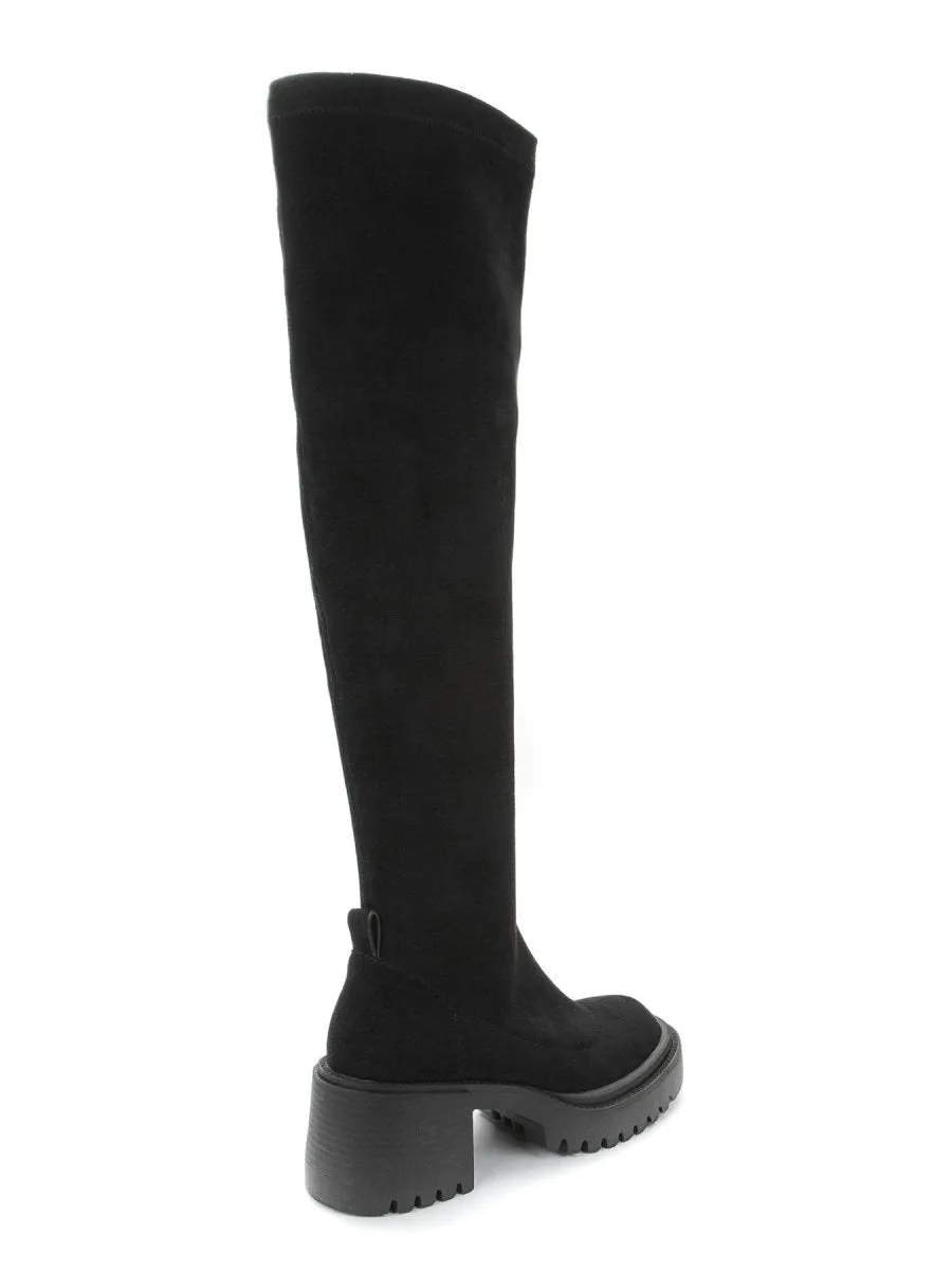 Betsy Black Faux Suede Womens Over the knee Boots