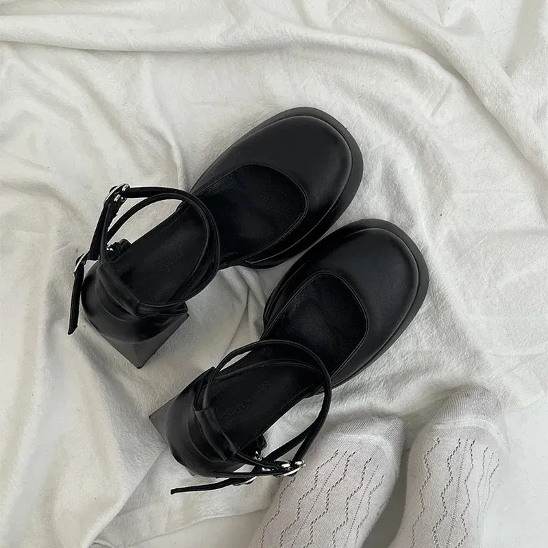 binfenxie White platform french block heels women's fall/winter women heightened vintage mary jane shoes high heels women