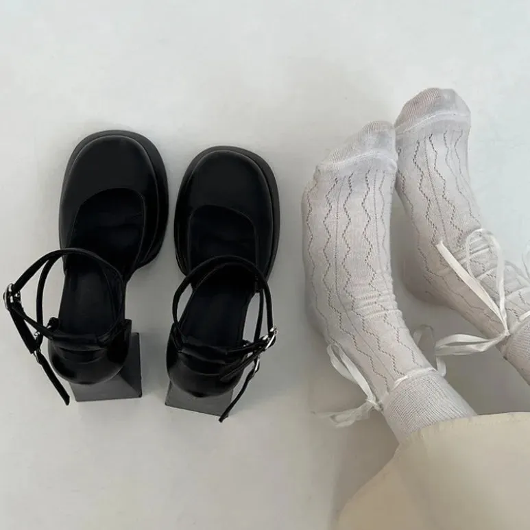 binfenxie White platform french block heels women's fall/winter women heightened vintage mary jane shoes high heels women