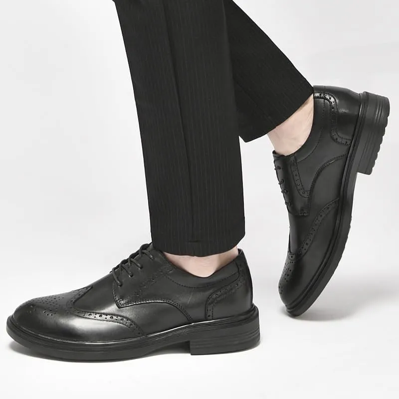 Black Breathable Business Lace-Up Leather Shoes Men's Daily Casual Walking Shoes British Style Luxury Oxfords