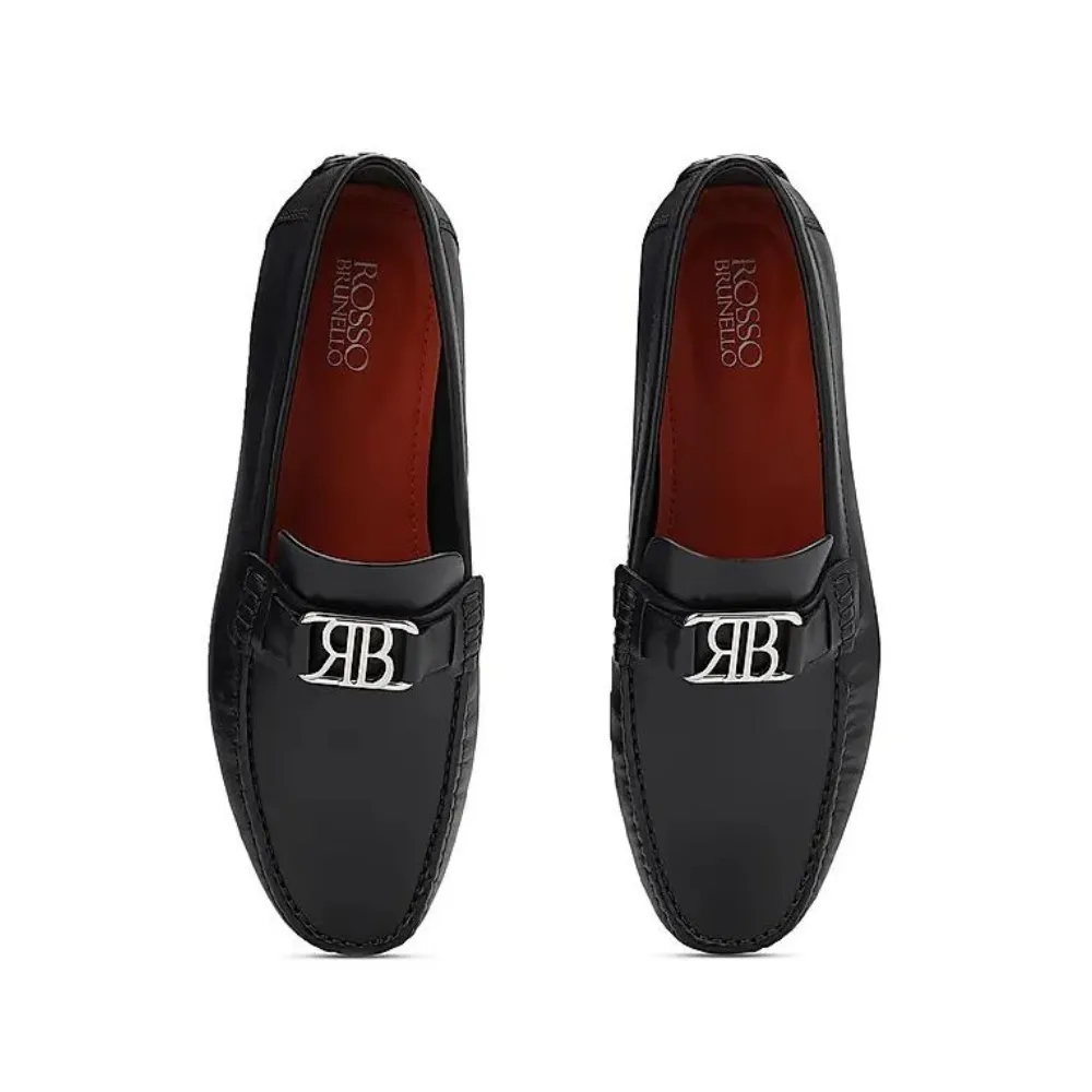 Black Leather Moccasins With Logo