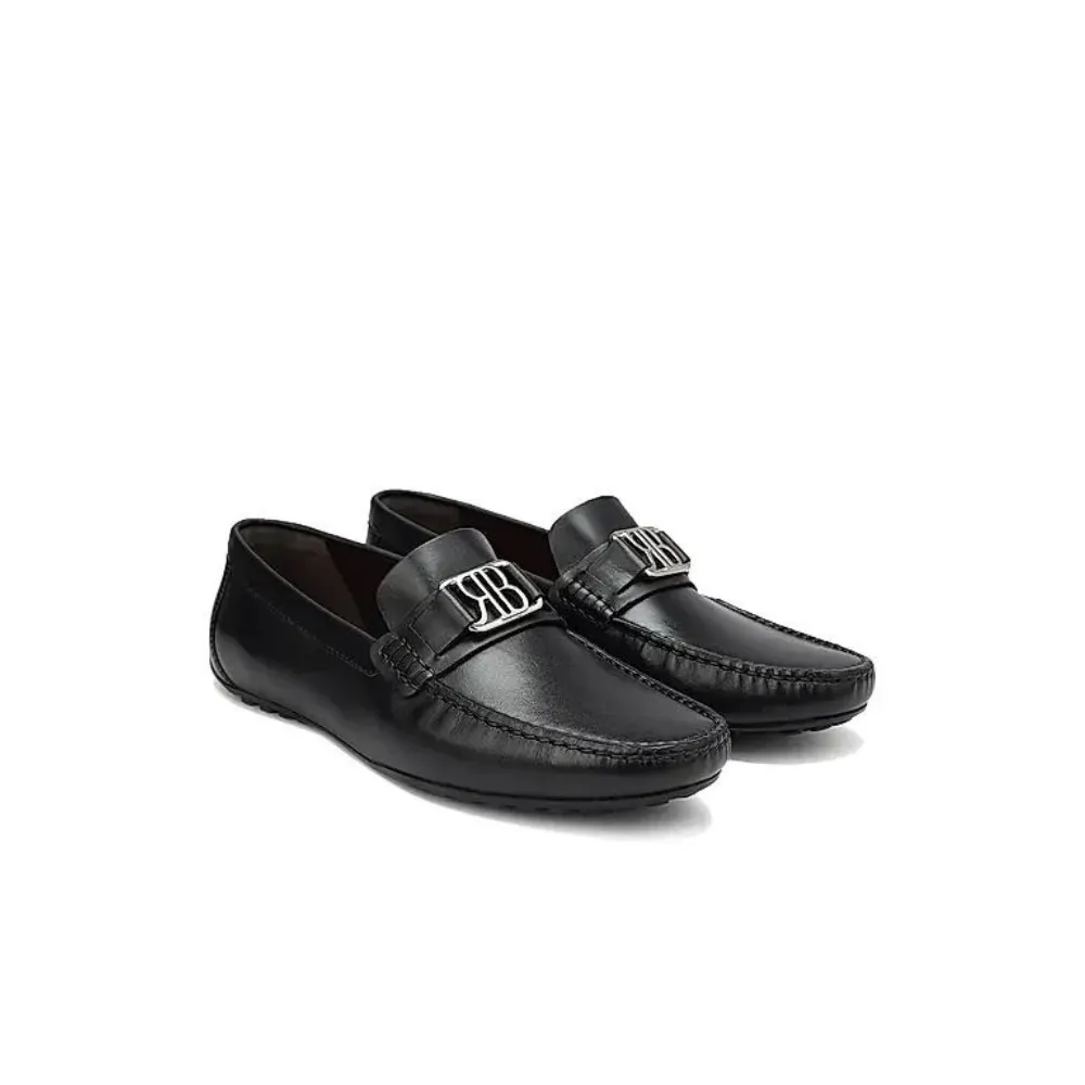 Black Leather Moccasins With Logo