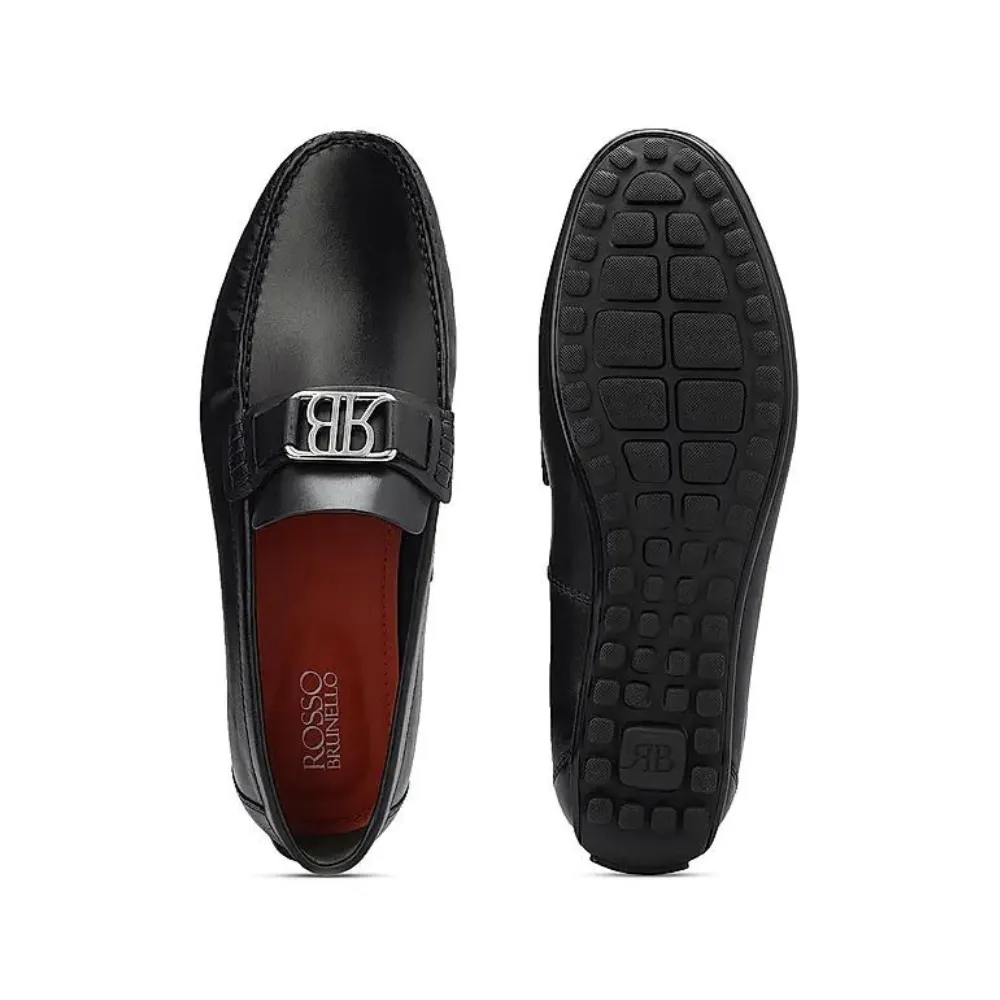 Black Leather Moccasins With Logo