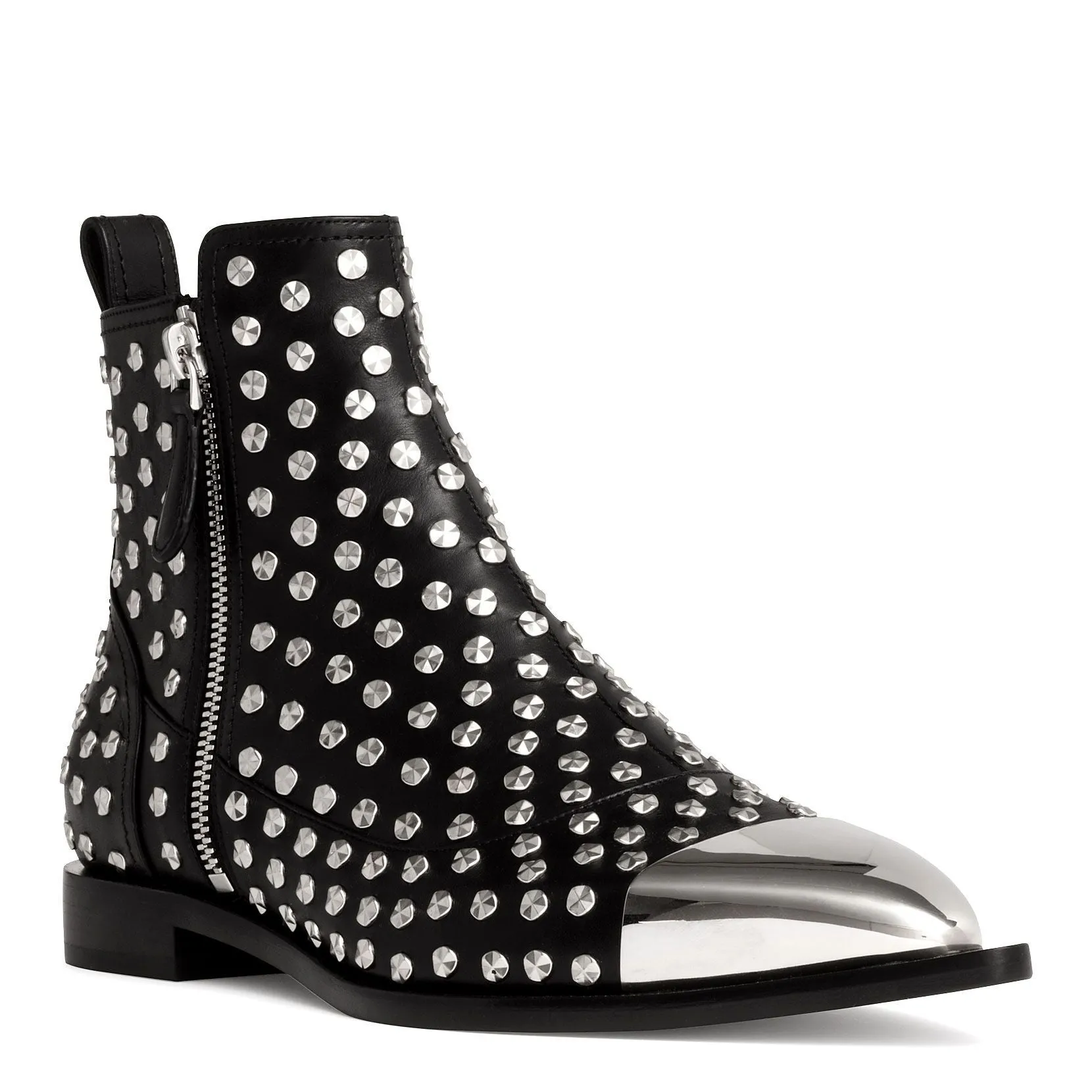 Black leather studded ankle boots