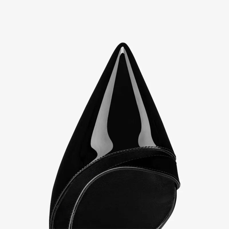 Black Patent Leather Pumps with Asymmetrical Vamp