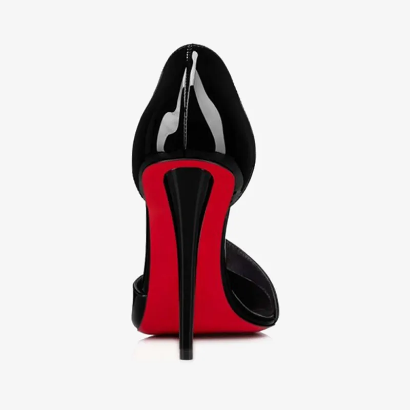 Black Patent Leather Pumps with Asymmetrical Vamp