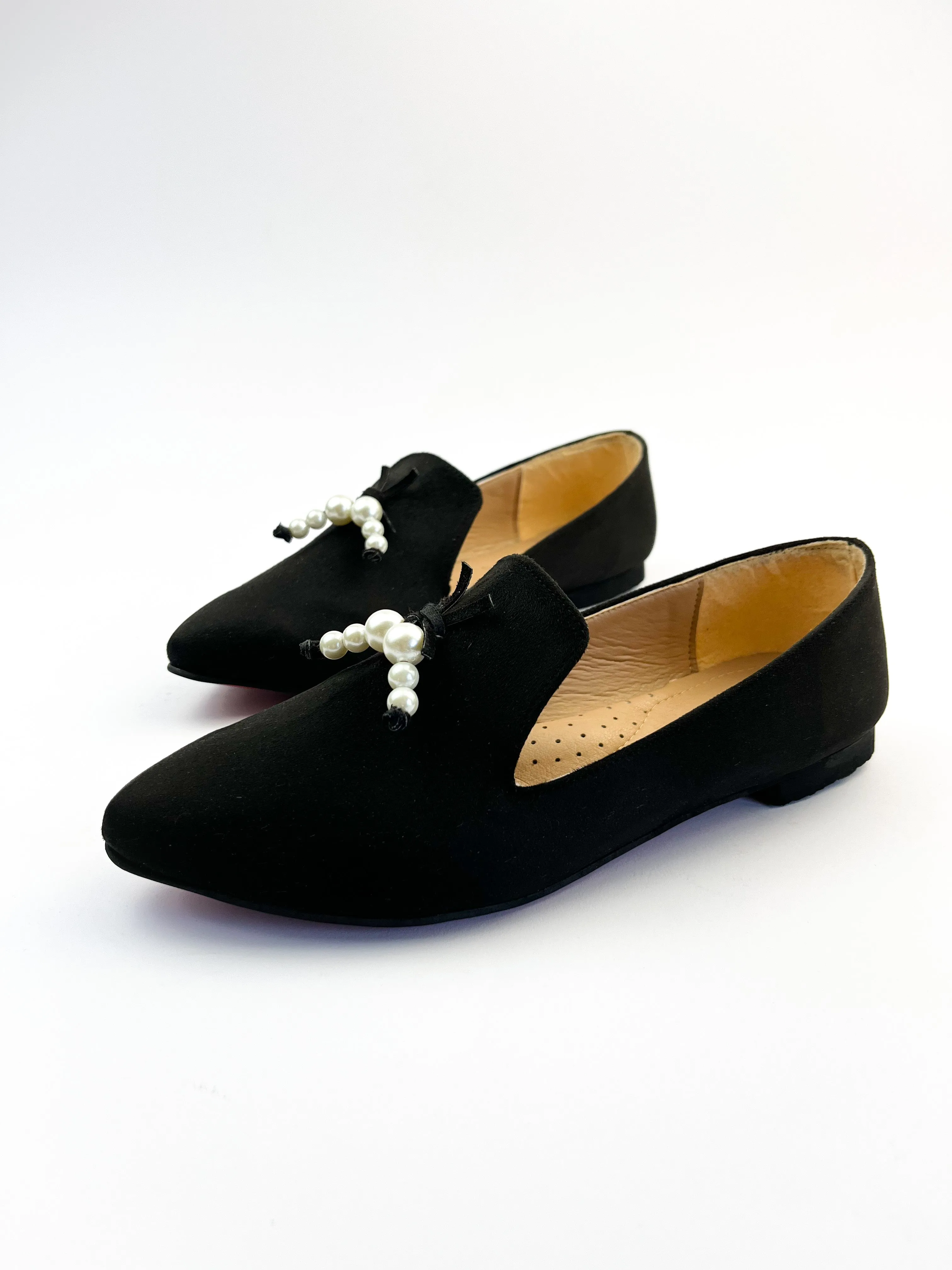 Black Pointed Pearls Loafers