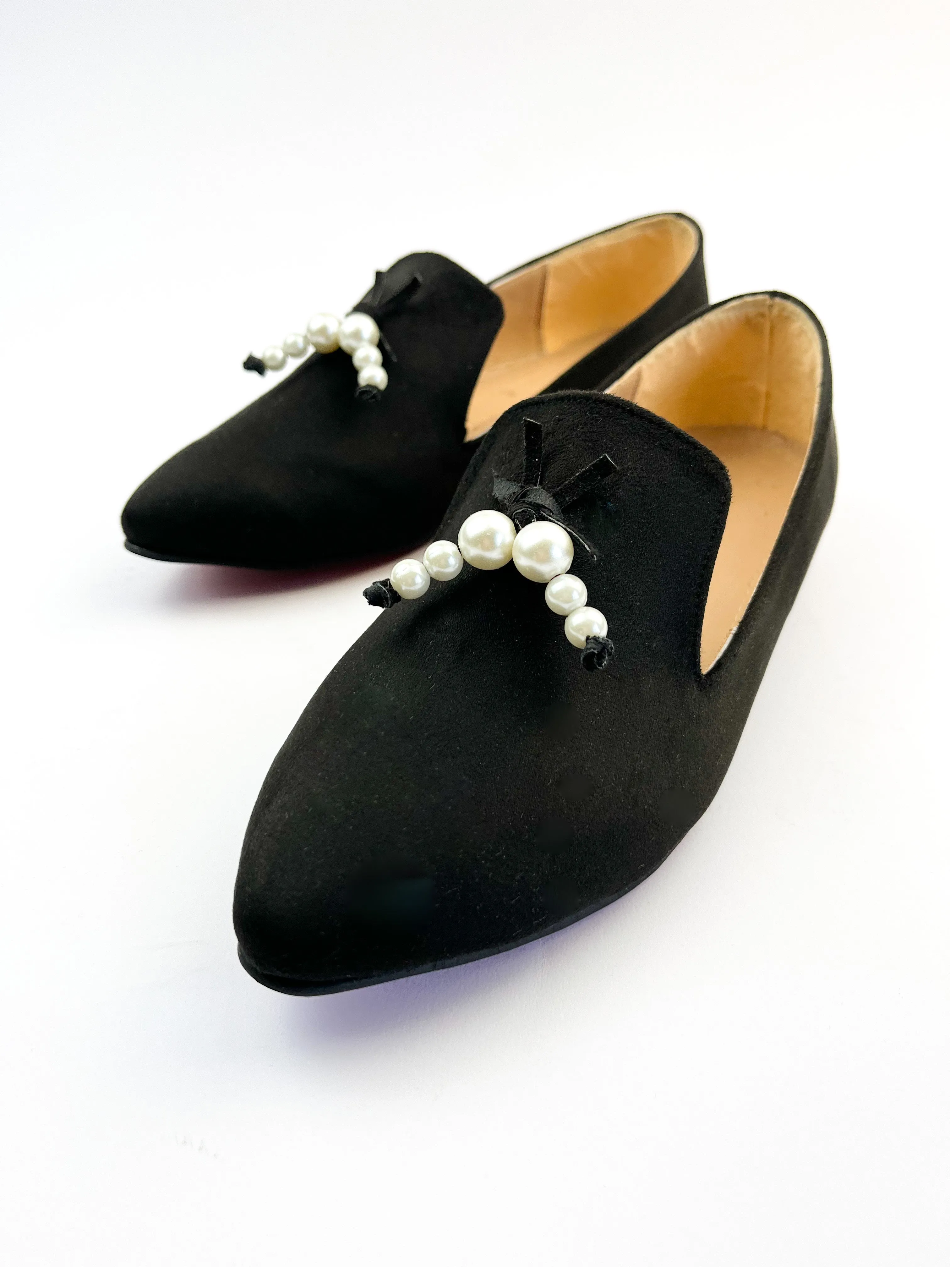 Black Pointed Pearls Loafers