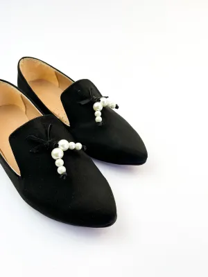 Black Pointed Pearls Loafers