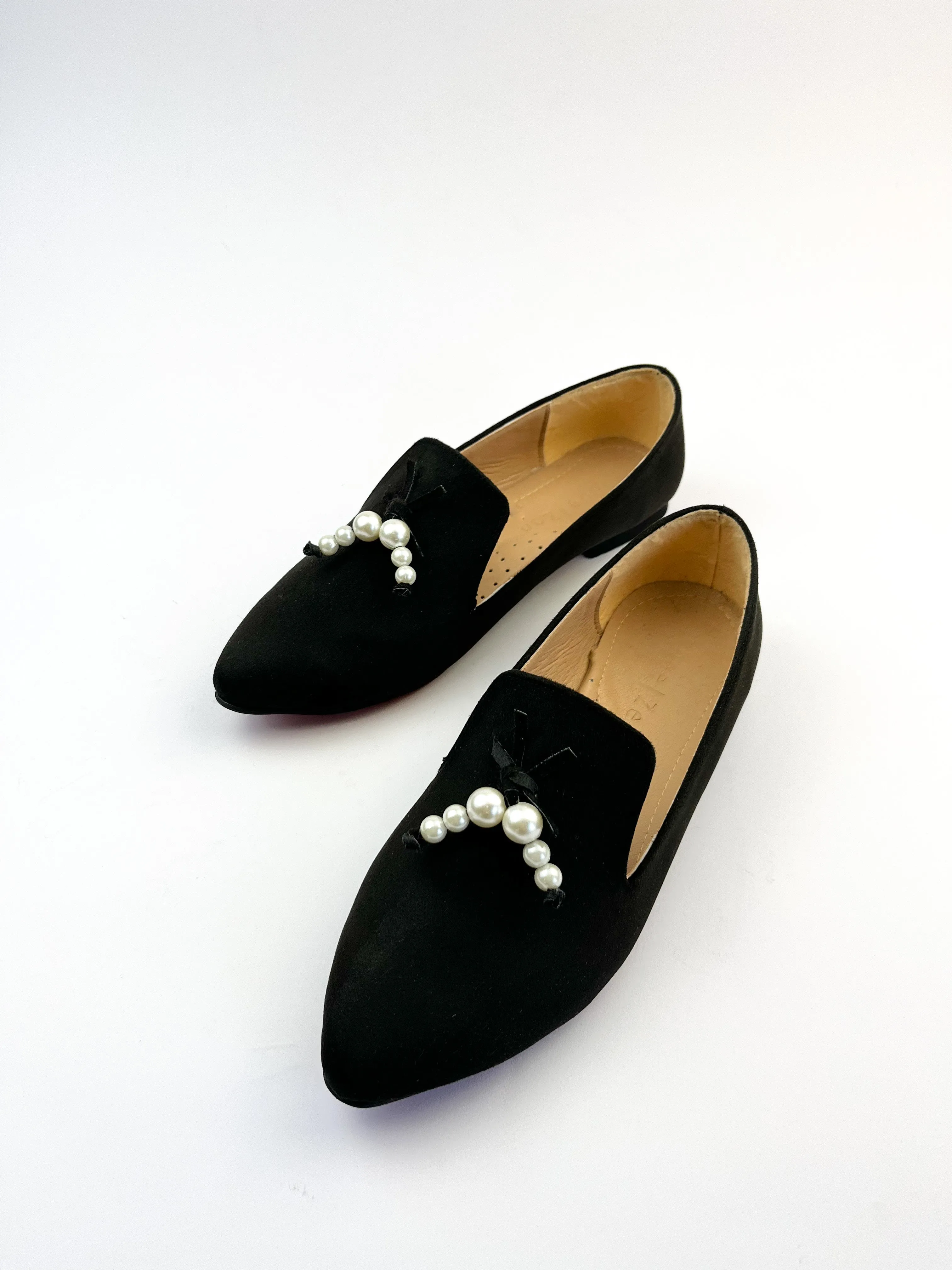 Black Pointed Pearls Loafers