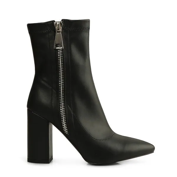Black Pointed Toe High Ankle Boots