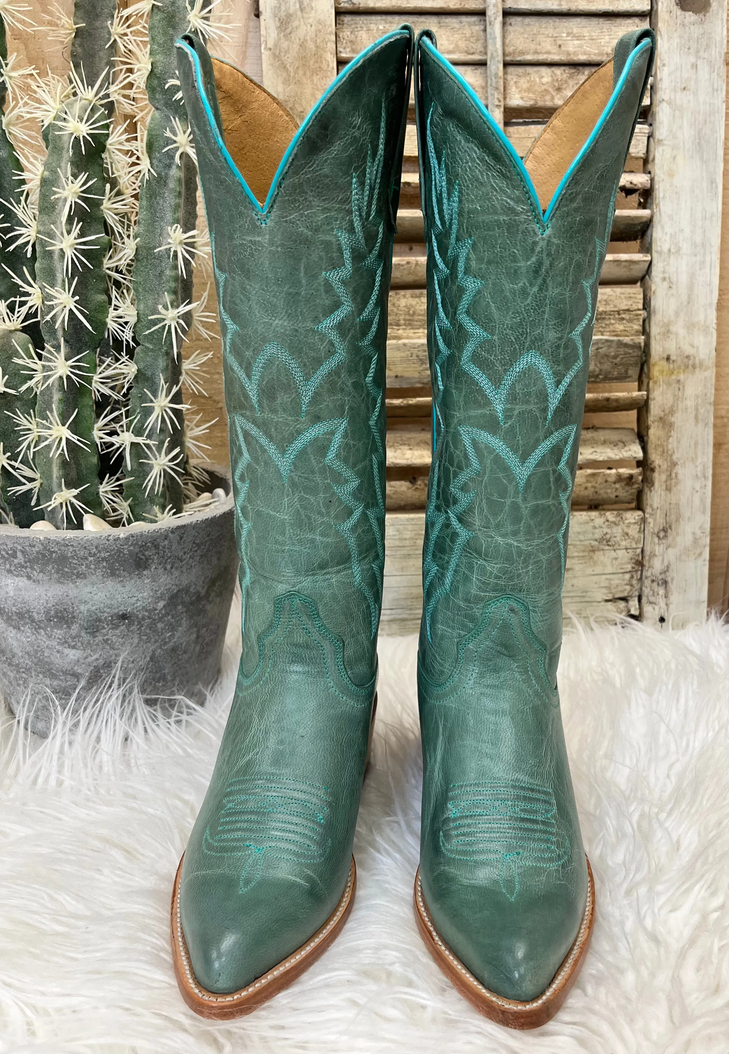 Black Star Women's Dusty Turquoise Sierra Almond Toe Cowgirl Boots WBAL004