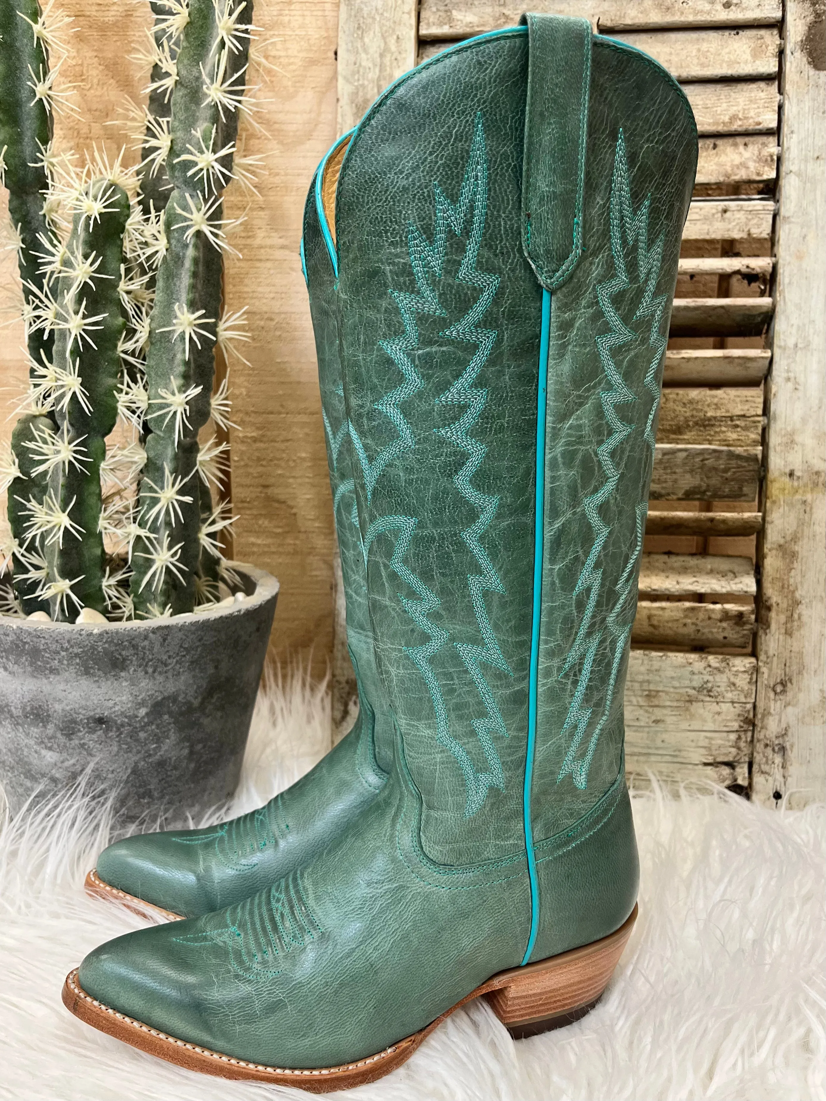 Black Star Women's Dusty Turquoise Sierra Almond Toe Cowgirl Boots WBAL004
