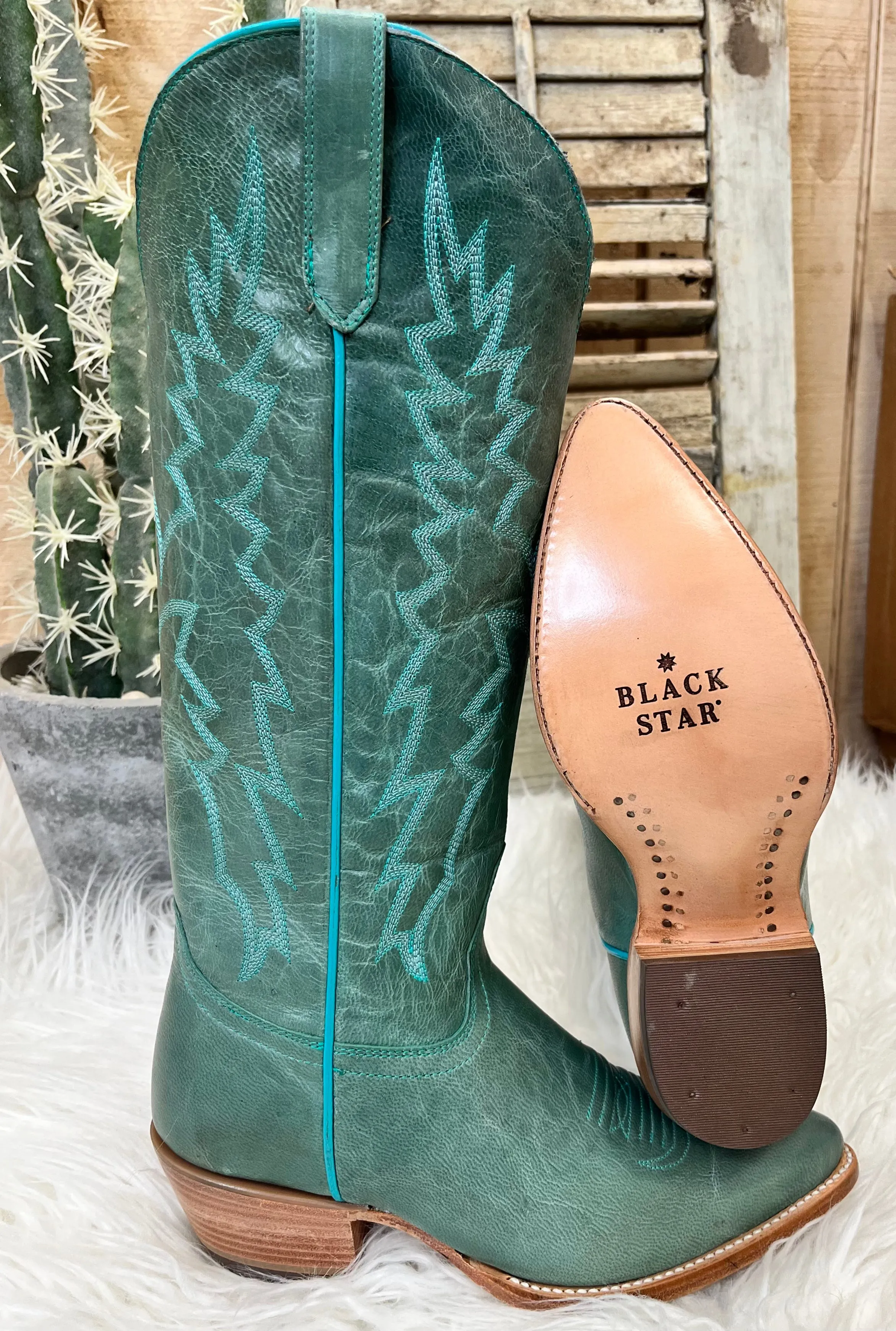 Black Star Women's Dusty Turquoise Sierra Almond Toe Cowgirl Boots WBAL004