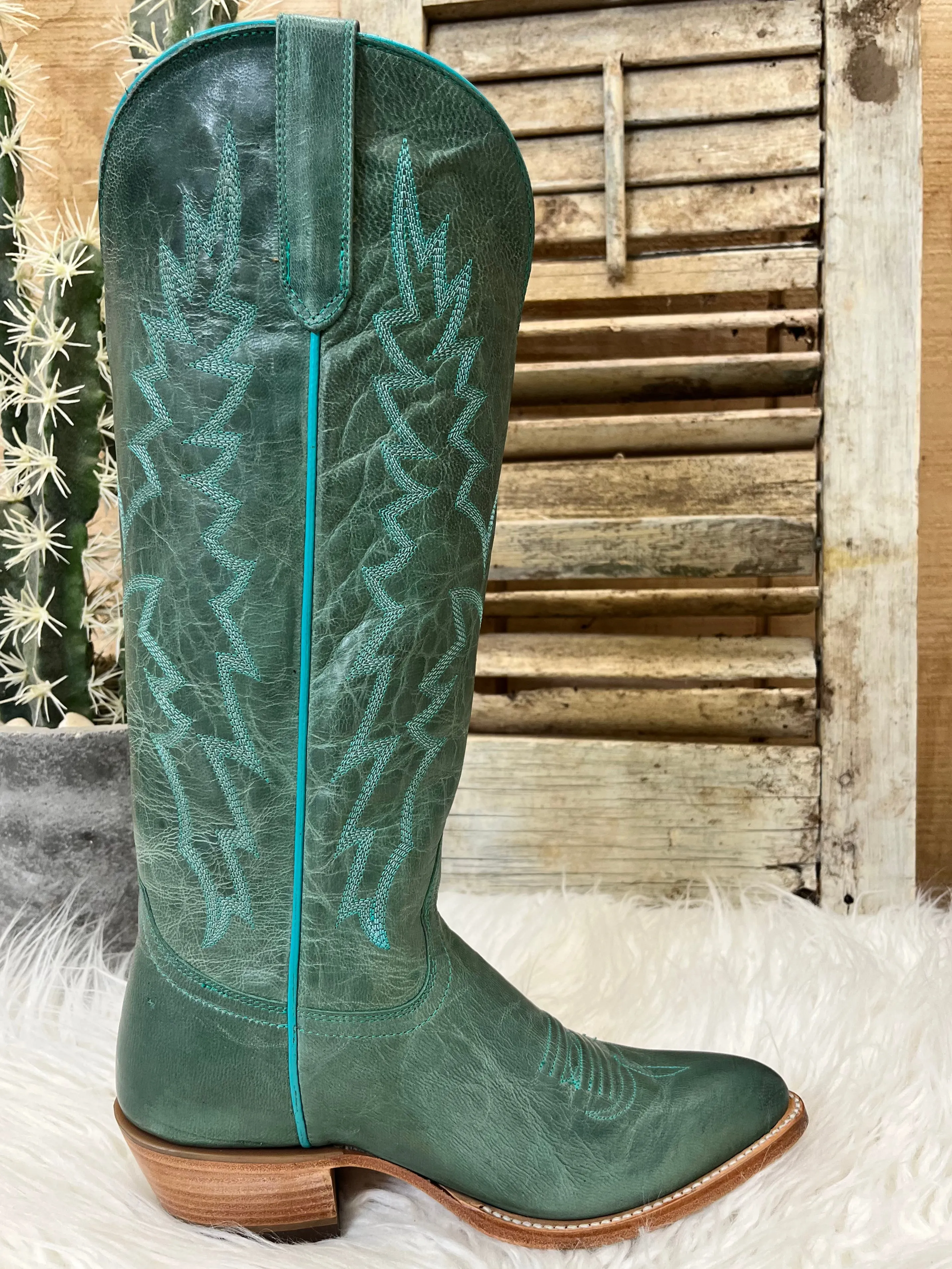 Black Star Women's Dusty Turquoise Sierra Almond Toe Cowgirl Boots WBAL004
