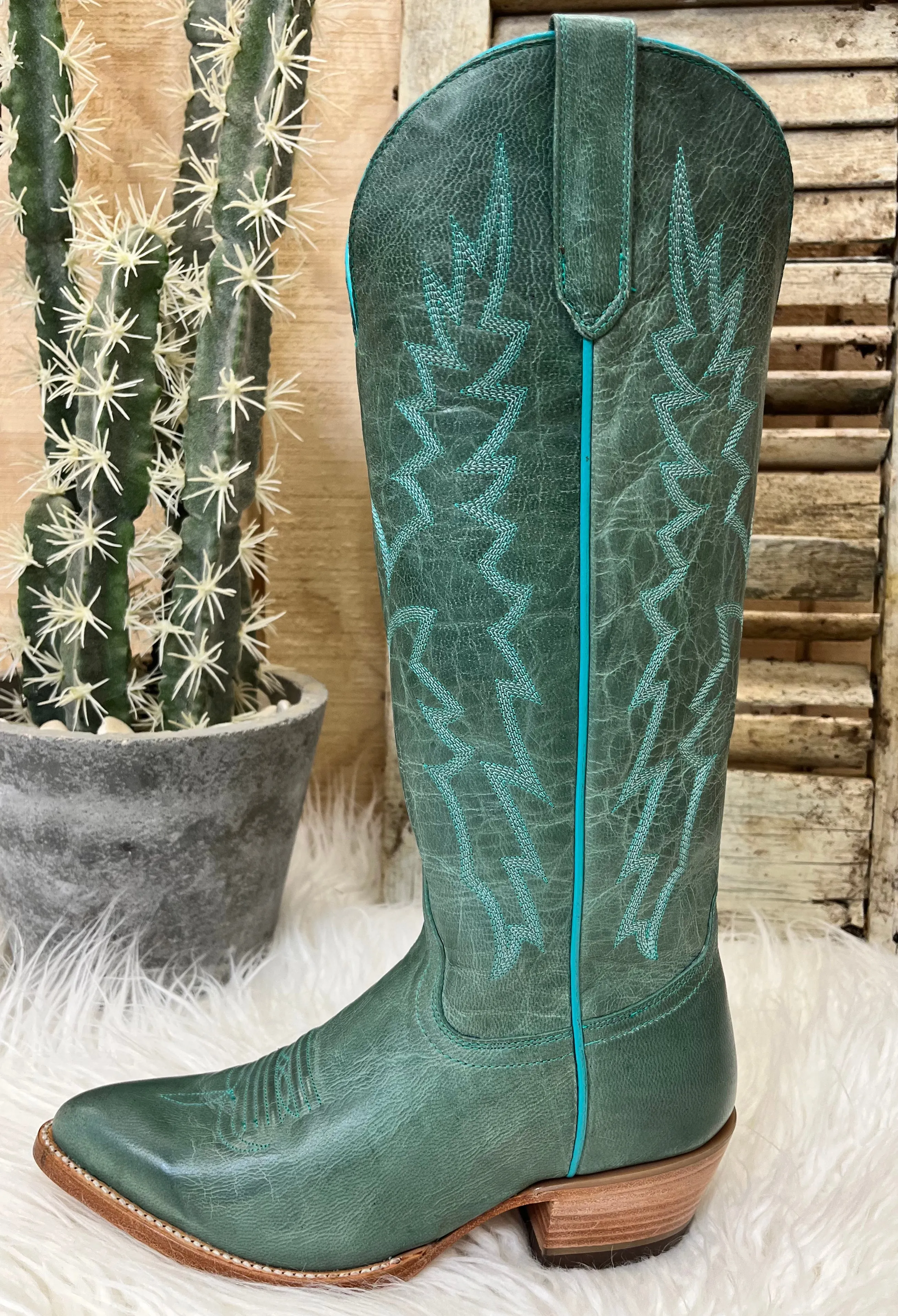 Black Star Women's Dusty Turquoise Sierra Almond Toe Cowgirl Boots WBAL004