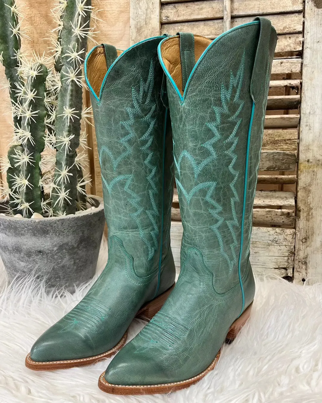 Black Star Women's Dusty Turquoise Sierra Almond Toe Cowgirl Boots WBAL004