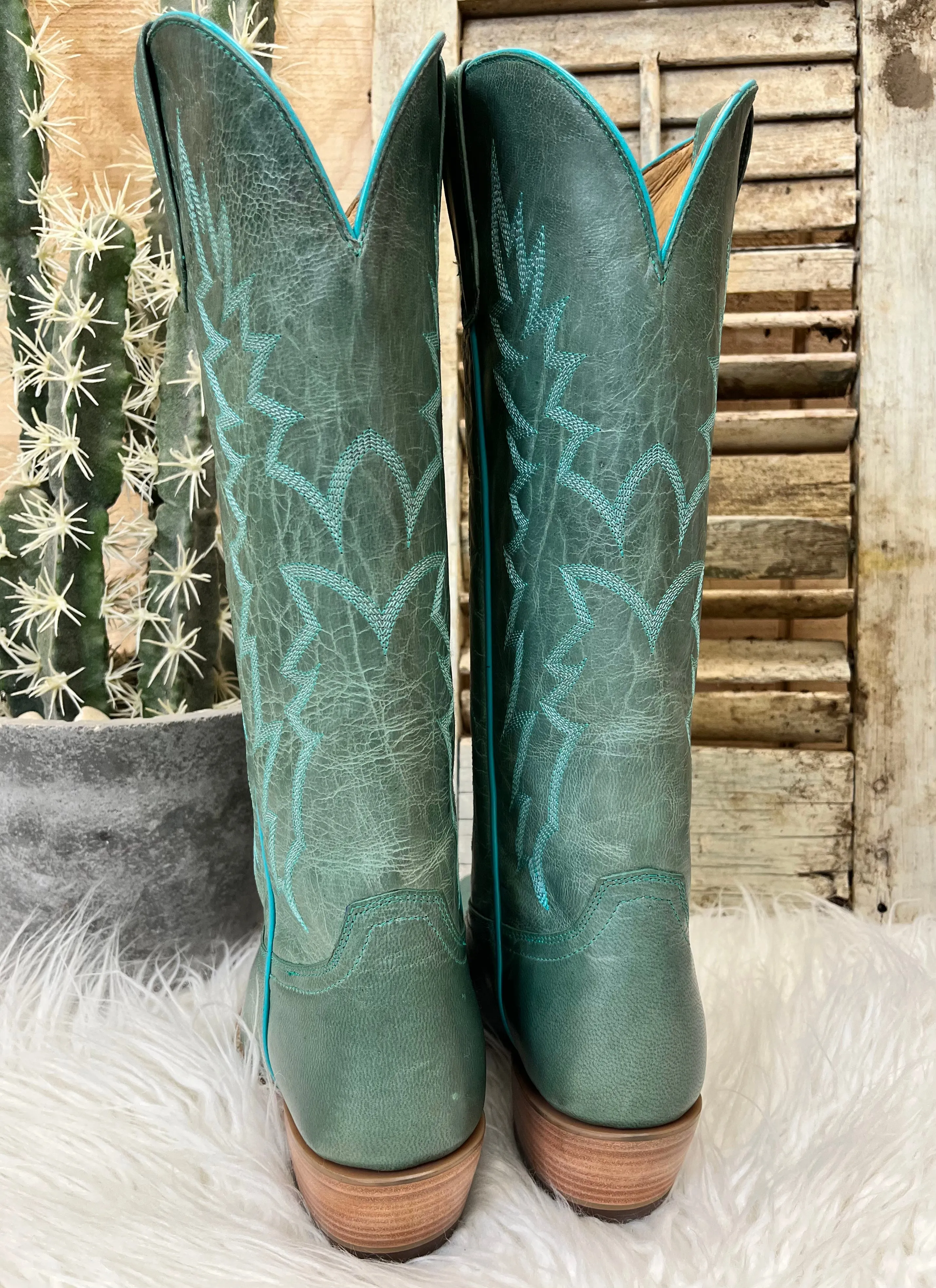 Black Star Women's Dusty Turquoise Sierra Almond Toe Cowgirl Boots WBAL004