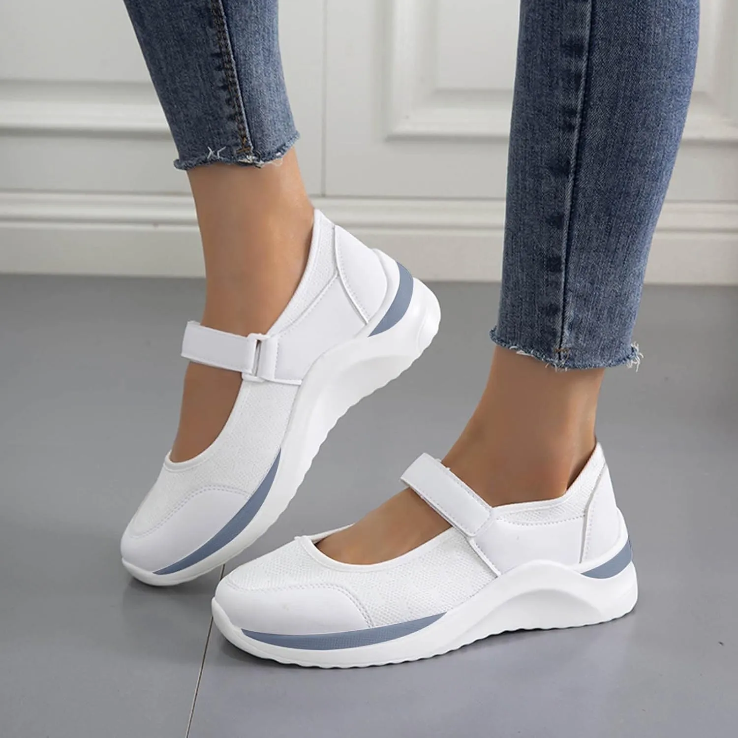 Black Walking Shoes for Women Casual Non Slip Orthopedic Shoe Adjustable Strap Hikng Sports Sneakers Footwear