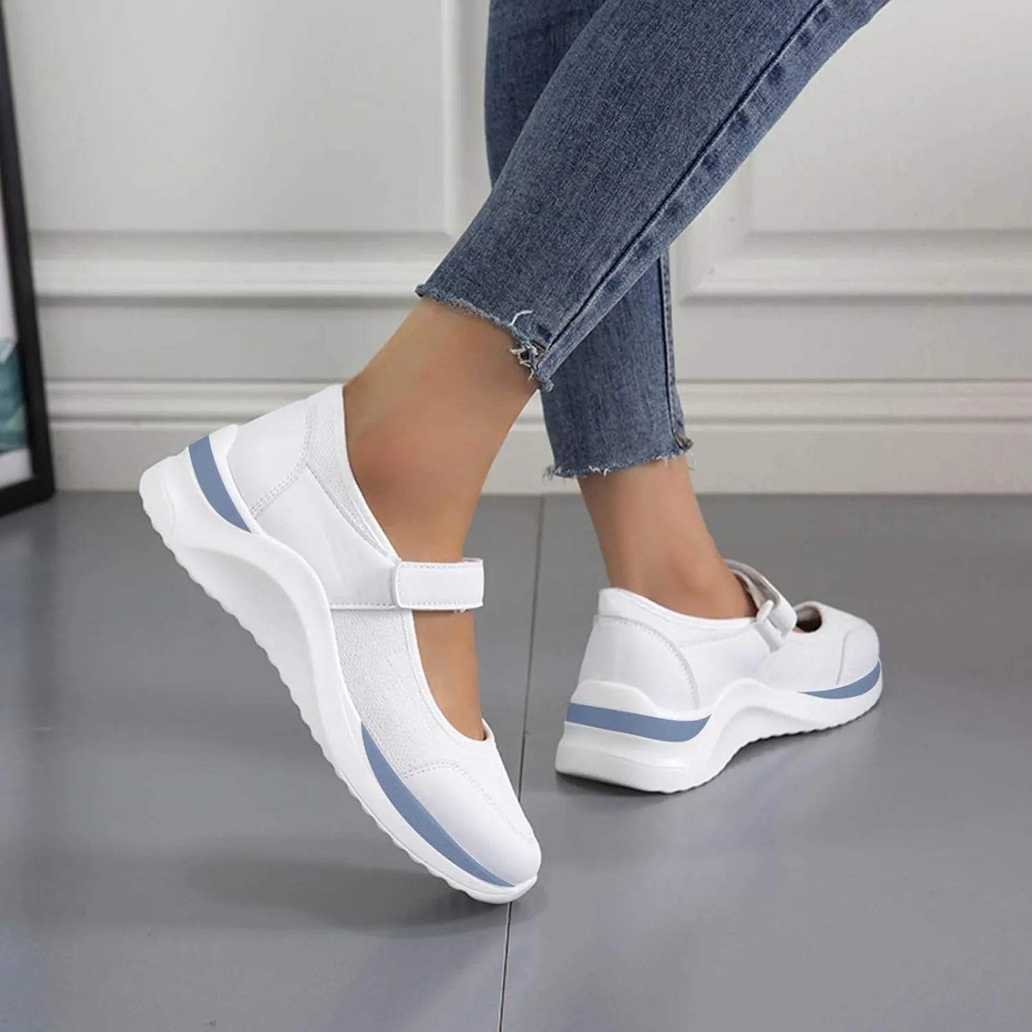 Black Walking Shoes for Women Casual Non Slip Orthopedic Shoe Adjustable Strap Hikng Sports Sneakers Footwear
