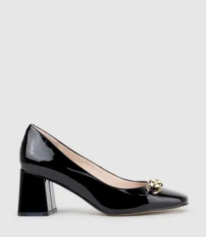 BLYTHE65 Square Toe Pump with Hardware in Black Patent