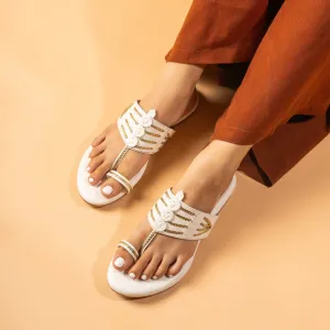 Braided Kolhapuri Flats - White