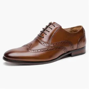 British Brock Carved Men's Shoes Genuine Leather Breathable Brown Business Large Size Men's Dress Shoes Wedding Shoes(Lightbrown,42)